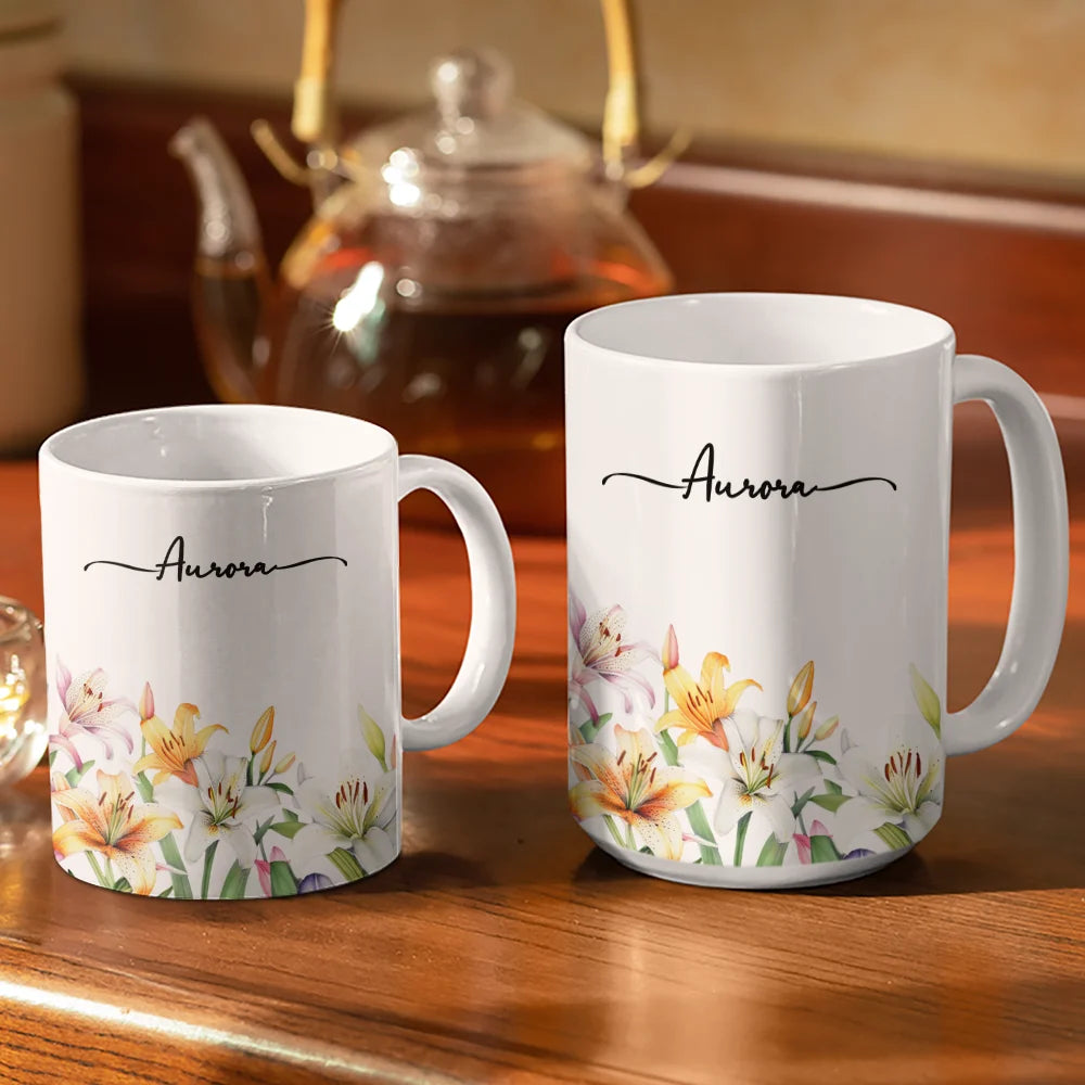 Gift For Yourself, Gift For Women, Happy - Birth Month Flower Watercolor Blooming In Love - Personalized White Edge-to-Edge Mug