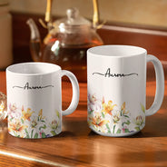 Gift For Yourself, Gift For Women, Happy - Birth Month Flower Watercolor Blooming In Love - Personalized White Edge-to-Edge Mug