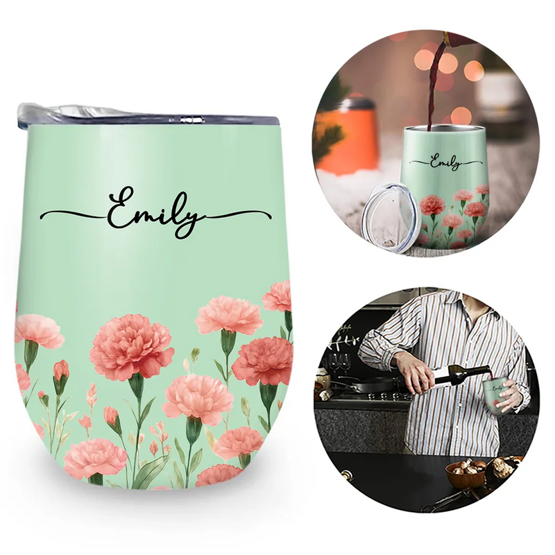 Gift For Yourself, Gift For Women, Happy - Birth Month Flower Watercolor Blooming In Love - Personalized Wine Tumbler