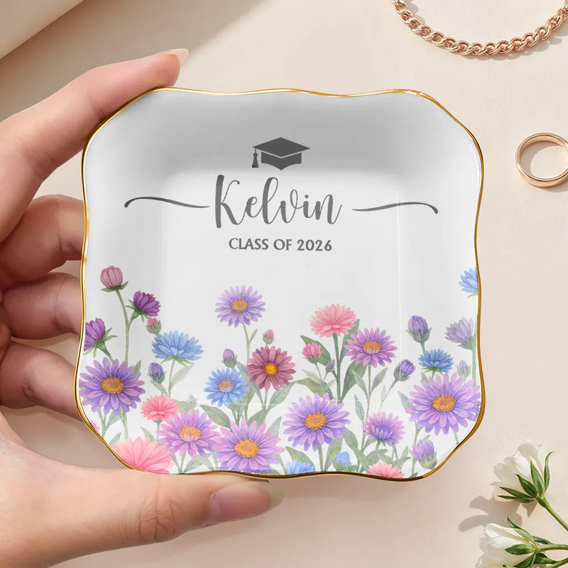 Gift For Yourself, Gift For Women, Gift For Daughter, Gift For Bestie, Graduation, Happy - Birth Month Flower Watercolor Blooming In Love Graduation - Personalized Ring Dish