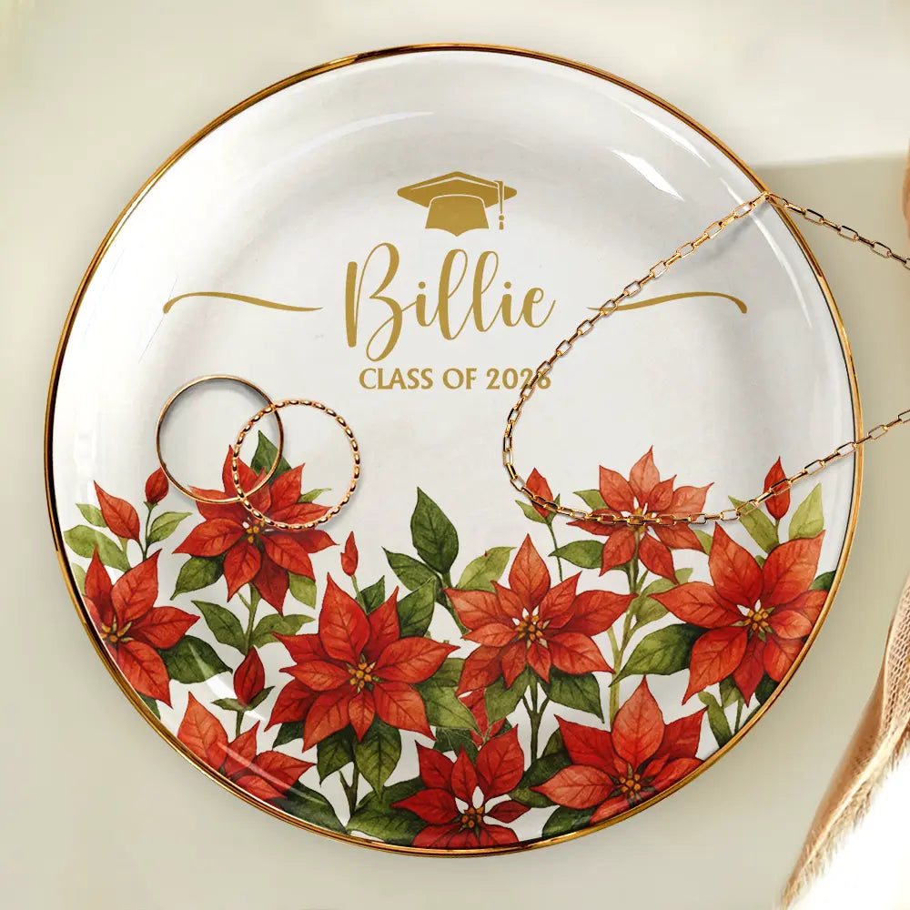 Gift For Yourself, Gift For Women, Gift For Daughter, Gift For Bestie, Graduation, Happy - Birth Month Flower Watercolor Blooming In Love Graduation - Personalized Ring Dish