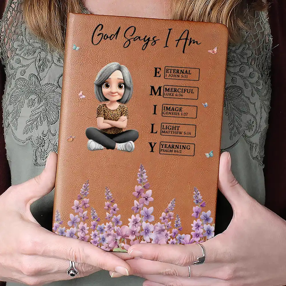 Gift For Yourself, Gift For Women, Happy - Birth Month Flower Watercolor God Says I Am - Personalized Leather Journal