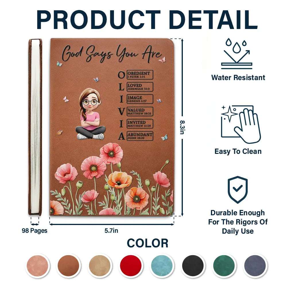 Gift For Yourself, Gift For Women, Happy - Birth Month Flower Watercolor God Says I Am - Personalized Leather Journal