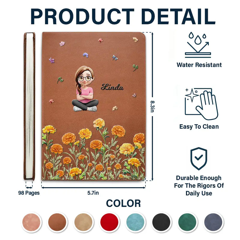 Gift For Yourself,Gift For Women,Happy - Birth Month Flower Watercolor Woman Kid Girl - Personalized Leather Journal