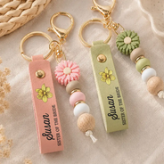 Sentimental,Wedding,Icon - Birth Month Flower Wedding Gifts - Personalized Leather Beaded Keychain