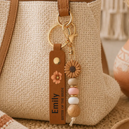 Sentimental,Wedding,Icon - Birth Month Flower Wedding Gifts - Personalized Leather Beaded Keychain