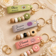 Sentimental,Wedding,Icon - Birth Month Flower Wedding Gifts - Personalized Leather Beaded Keychain