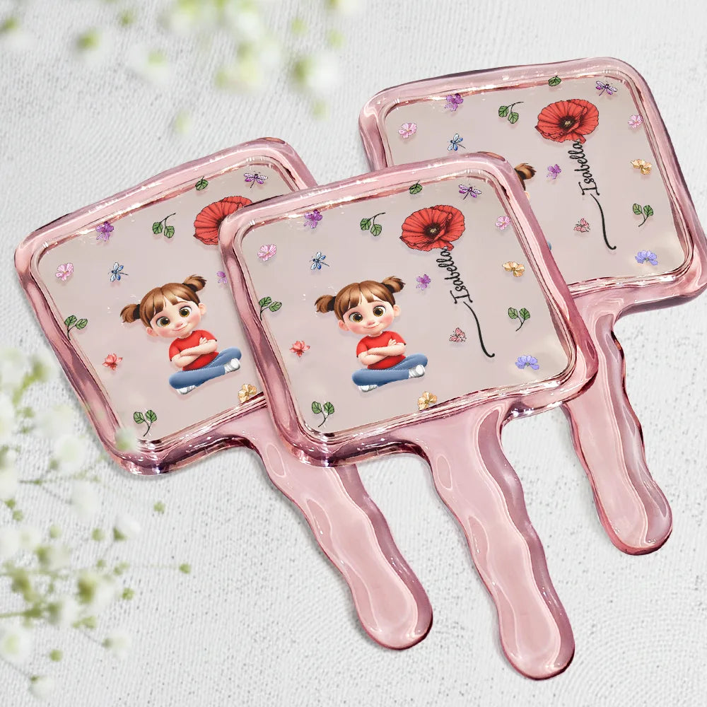 Gift For Yourself,Gift For Women,Happy,Gift For Daughter,Gift For Bestie,Gift For Sisters - Birth Month Flower Woman Kid Girl - Personalized Handheld Mirror