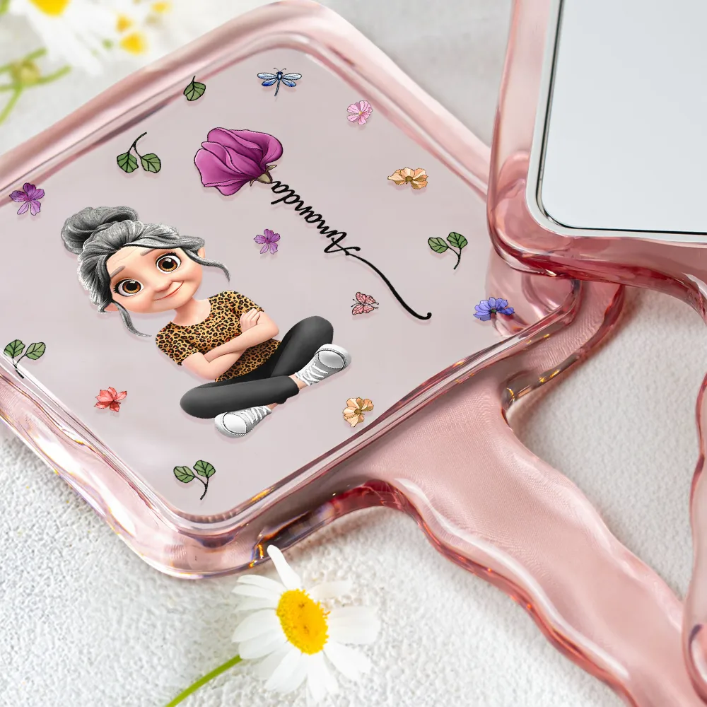 Gift For Yourself,Gift For Women,Happy,Gift For Daughter,Gift For Bestie,Gift For Sisters - Birth Month Flower Woman Kid Girl - Personalized Handheld Mirror
