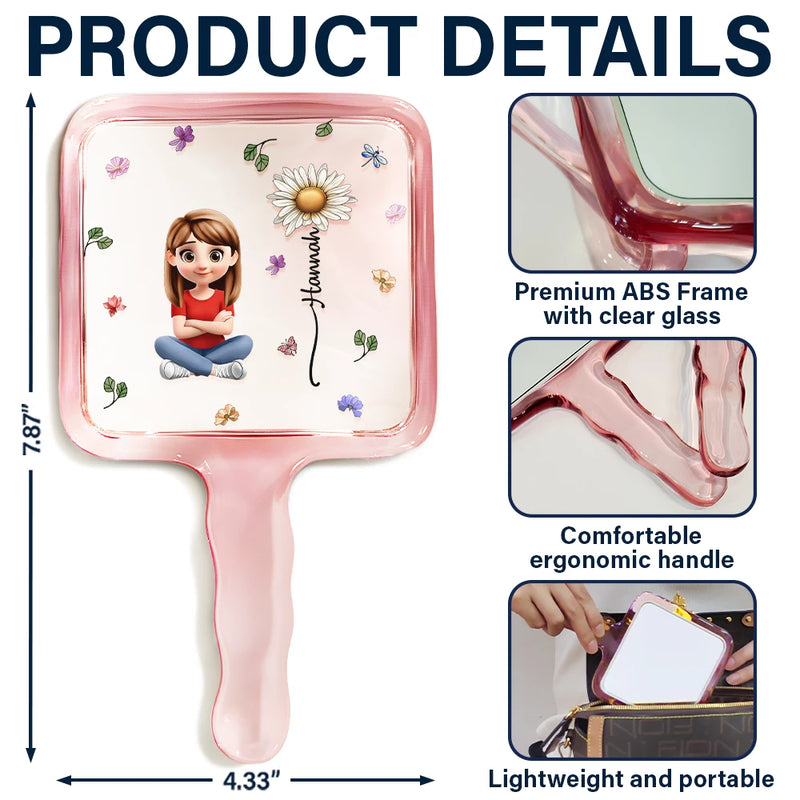 Gift For Yourself,Gift For Women,Happy,Gift For Daughter,Gift For Bestie,Gift For Sisters - Birth Month Flower Woman Kid Girl - Personalized Handheld Mirror