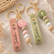 Gift For Yourself, Gift For Women, Adorable, Icon - Birth Month Flower Woman Name - Personalized Leather Beaded Keychain