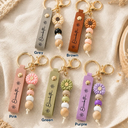Gift For Yourself, Gift For Women, Adorable, Icon - Birth Month Flower Woman Name - Personalized Leather Beaded Keychain