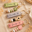 Gift For Yourself, Gift For Women, Adorable, Icon - Birth Month Flower Woman Name - Personalized Leather Beaded Keychain