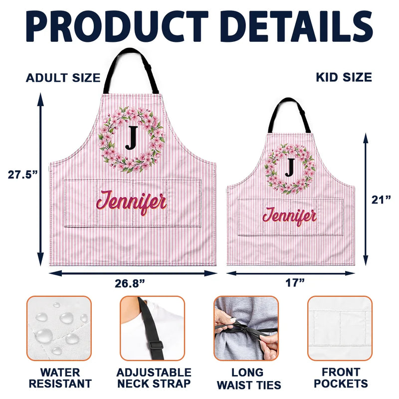 Gift For Yourself,Gift For Women,Icon,Happy - Birth Month Flower Woman Name Striped Pattern - Personalized Apron