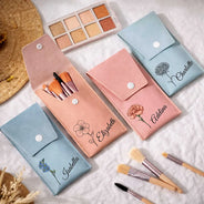 Gift For Yourself,Gift For Women,Gift For Mother,Happy - Birth Month Flower & Name - Personalized Makeup Brush Bag Set