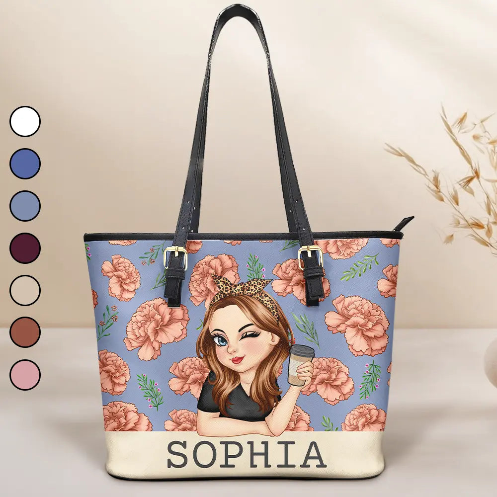 Birth Month Flowers Bloom Where You're Planted Women - Personalized Leather Tote Bag