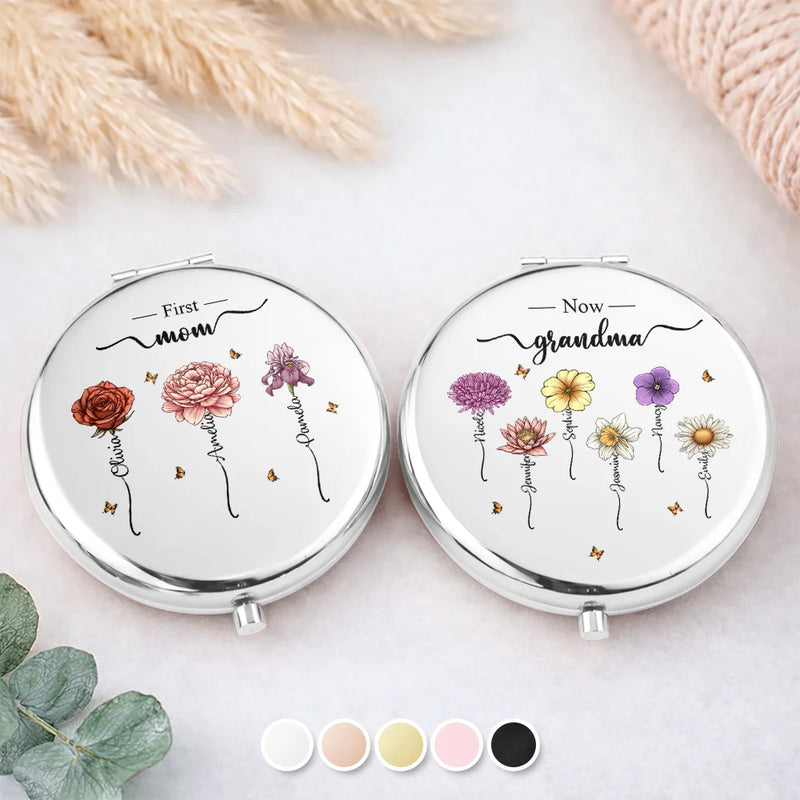 Gift For Grandma,Gift For Mother,Gift For Women,Happy - Birth Month Flowers First Mom Now Grandma - Personalized Compact Mirror