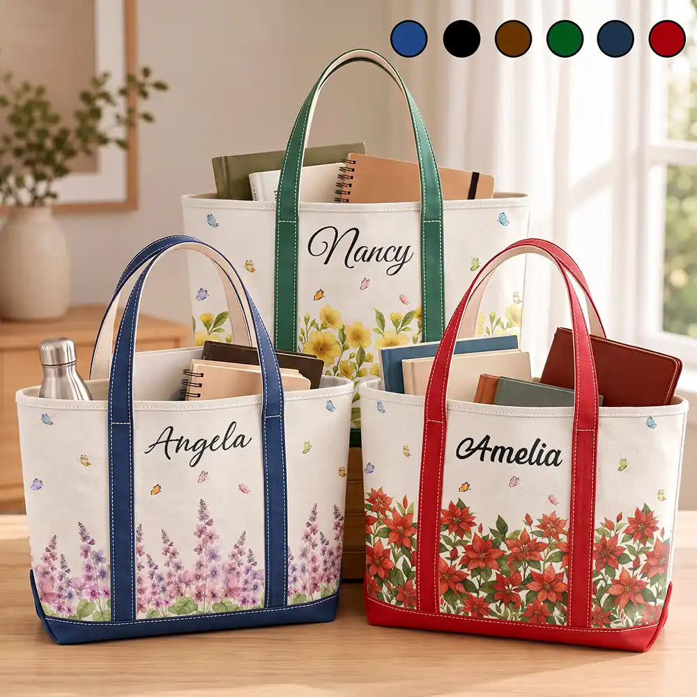 Birth Month Flowers In Bloom - Personalized Fabric Tote Bag