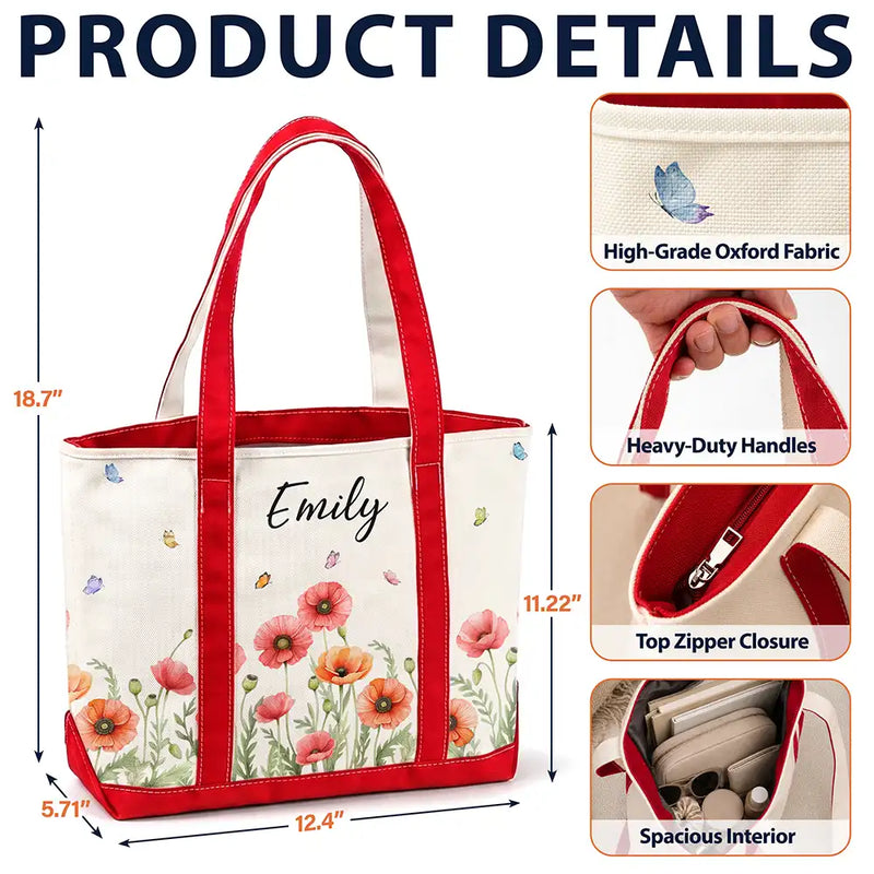 Gift For Yourself, Gift For Women, Icon, Happy - Birth Month Flowers In Bloom - Personalized Fabric Tote Bag