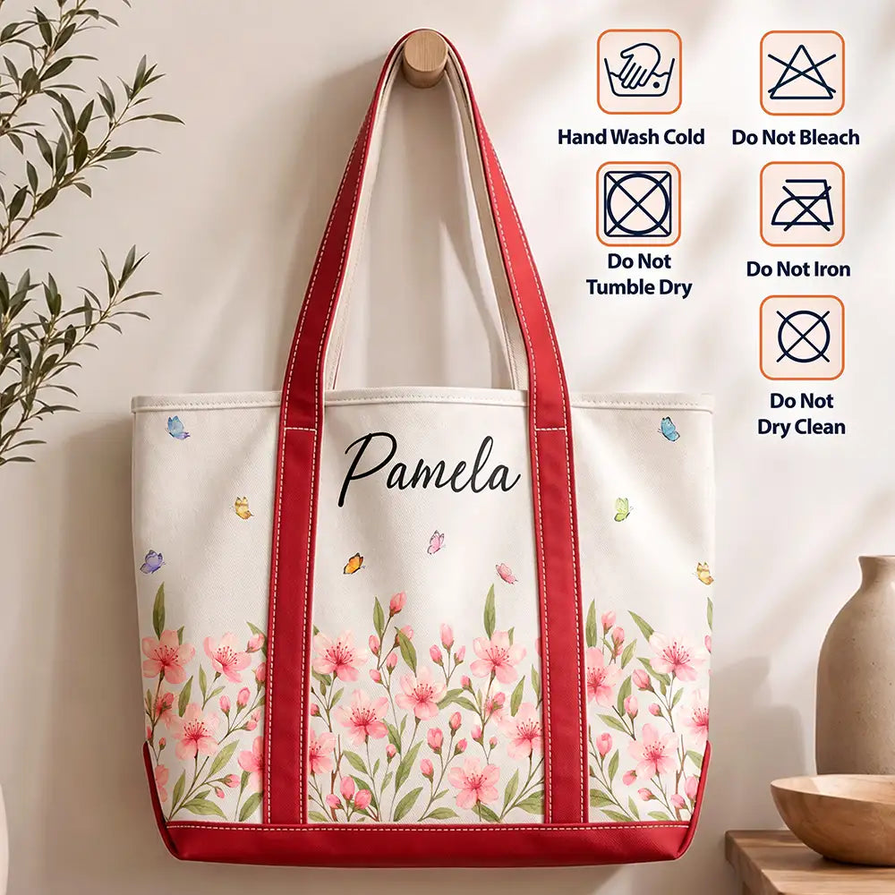 Gift For Yourself, Gift For Women, Icon, Happy - Birth Month Flowers In Bloom - Personalized Fabric Tote Bag
