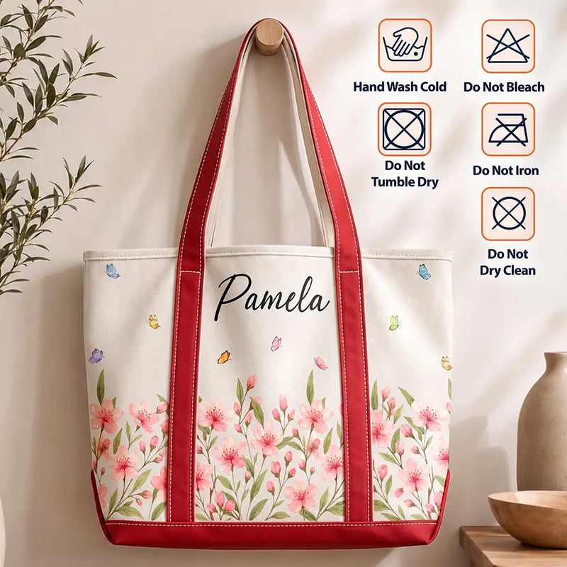 Gift For Yourself, Gift For Women, Icon, Happy - Birth Month Flowers In Bloom - Personalized Fabric Tote Bag