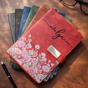 Gift For Wife,Gift For Girlfriend,Gift For Yourself,Gift For Women,Gift For Mother,Gift For Grandma,Love - Birth Month Flowers In Bloom - Personalized Leather Notebook Set
