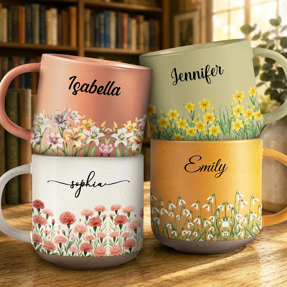 Top Market,Confident,Gift For Yourself,Gift For Women,Icon - Birth Month Flowers In Bloom - Personalized Pottery Mug