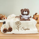 New Dad, New baby, New Mom, Love - Birth Month Flowers Sketch Baby Name - Personalized Embroidered Knitted Baby Blanket