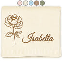 New Dad, New baby, New Mom, Love - Birth Month Flowers Sketch Baby Name - Personalized Embroidered Knitted Baby Blanket
