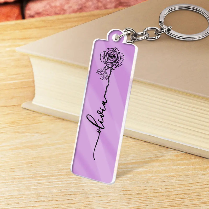 Confident,Icon - Birth Month Flowers Sketch Bloom Where You're Planted - Personalized Acrylic Keychain
