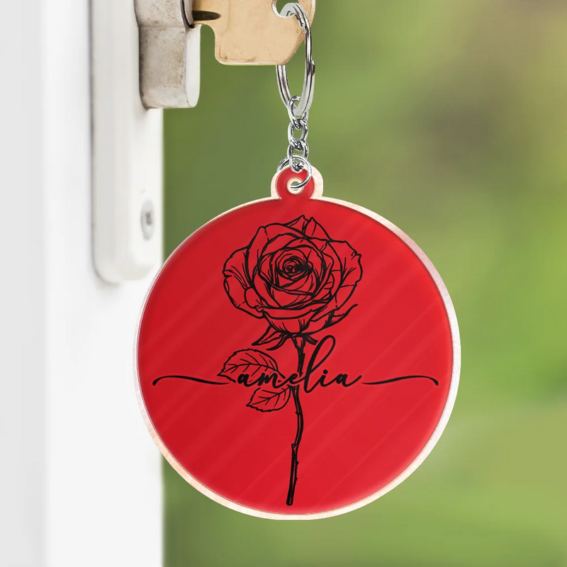 Confident,Icon - Birth Month Flowers Sketch Bloom Where You're Planted - Personalized Acrylic Keychain