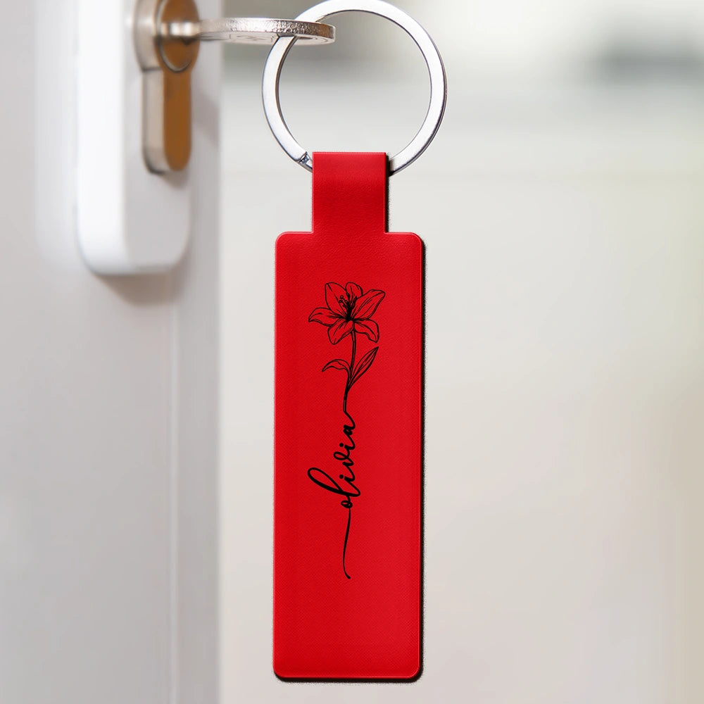 Confident,Icon - Birth Month Flowers Sketch Bloom Where You're Planted - Personalized Custom Shaped Leather Keychain