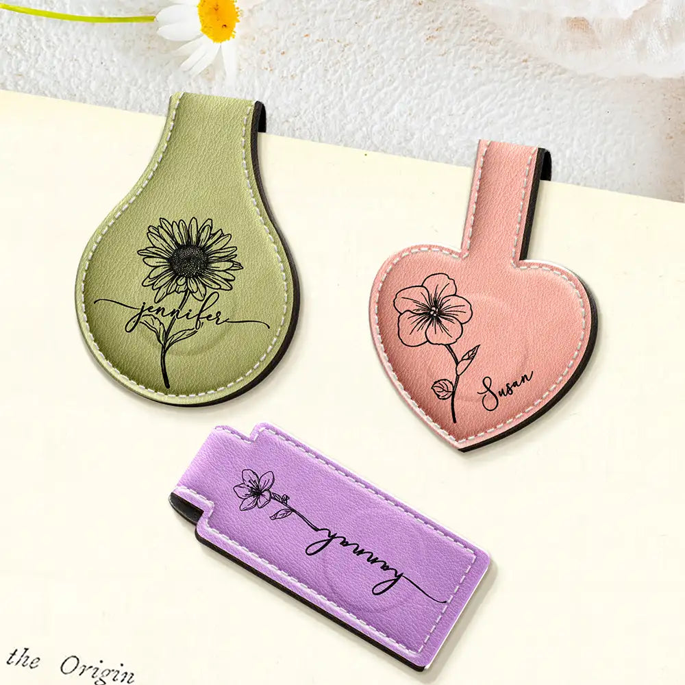 Confident,Gift For Yourself,Gift For Women,Icon - Birth Month Flowers Sketch Bloom Where You're Planted - Personalized Custom Shaped Leather Magnetic Bookmark