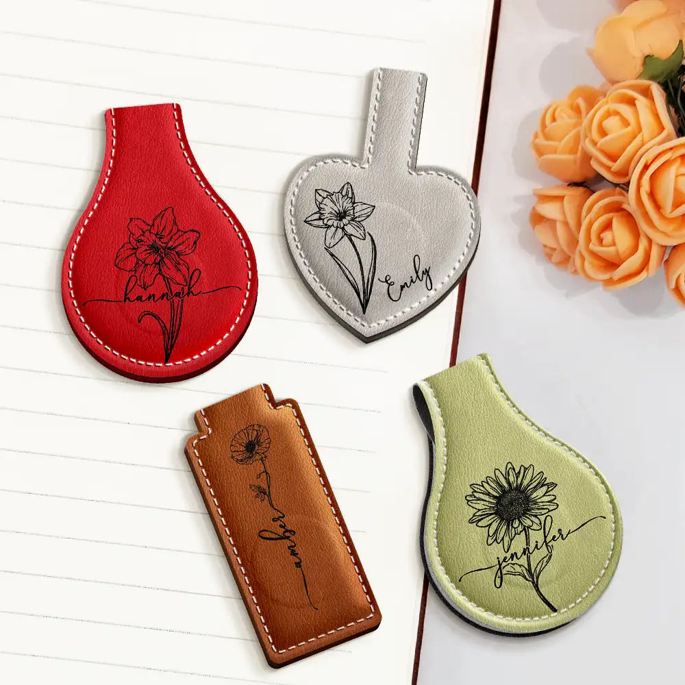Confident,Gift For Yourself,Gift For Women,Icon - Birth Month Flowers Sketch Bloom Where You're Planted - Personalized Custom Shaped Leather Magnetic Bookmark