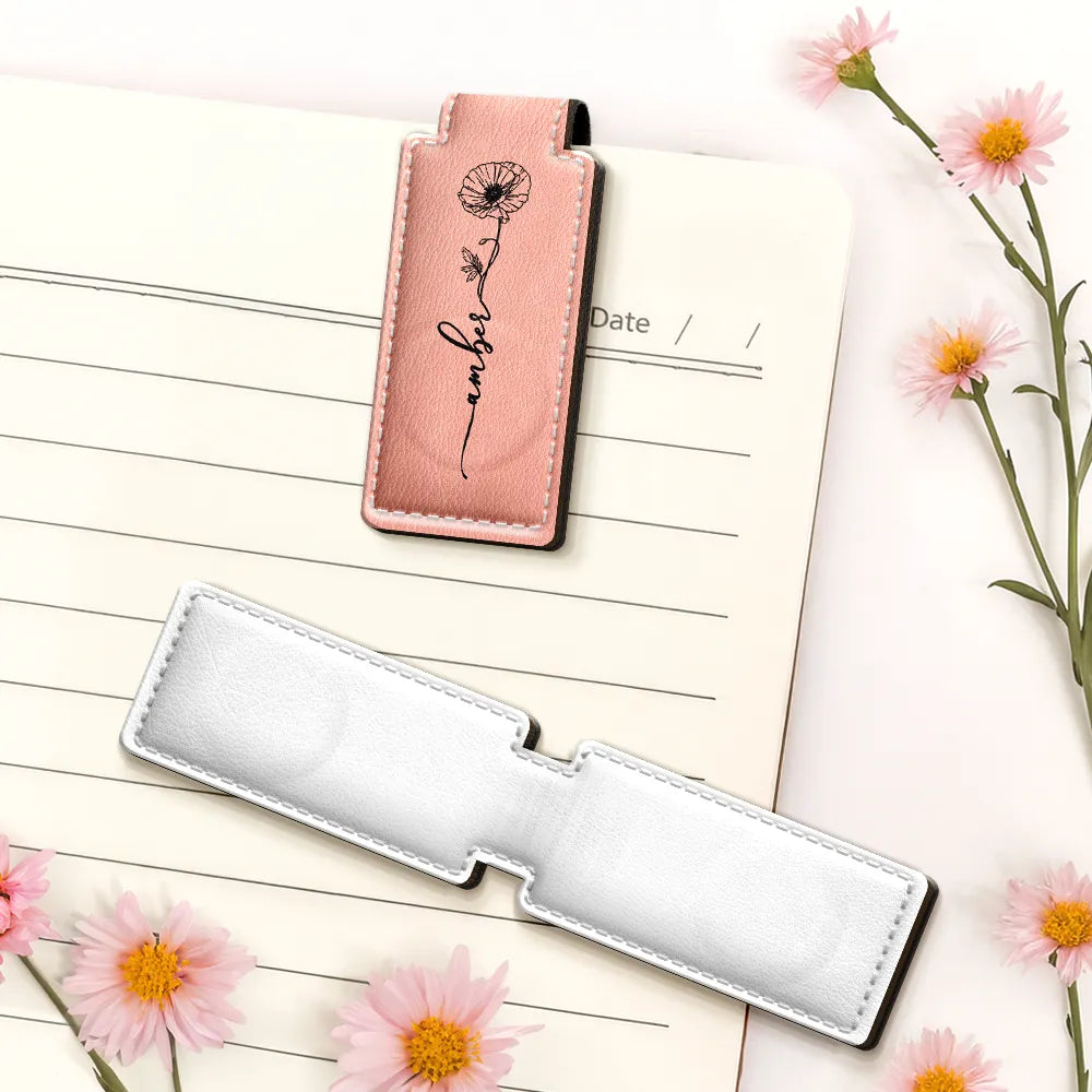 Confident,Gift For Yourself,Gift For Women,Icon - Birth Month Flowers Sketch Bloom Where You're Planted - Personalized Custom Shaped Leather Magnetic Bookmark