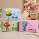 Birth Flower Bouquet - Personalized Striped Cosmetic Bag