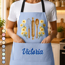Top Market,Gift For Yourself,Cooking,Gift For Women,Icon,Happy - Birth Flower Striped Pattern - Personalized Apron