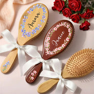 Birth Flowers Women Girl Bestie Sister Mom - Personalized Wooden Hair Brush