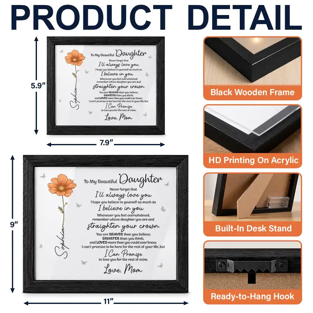 Sentimental,Gift For Children,Gift For Daughter,Icon - Birth Flower To My Daughter Even When I'm Not Close By - Personalized LED Light Shadow Box