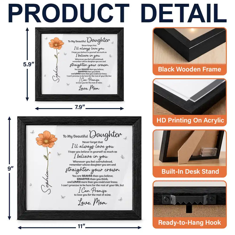 Sentimental,Gift For Children,Gift For Daughter,Icon - Birth Flower To My Daughter Even When I'm Not Close By - Personalized LED Light Shadow Box