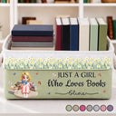 Reading,Gift For Yourself,Gift For Women,Vector,Happy - Birth Month Flower Just A Girl Who Loves Books - Personalized Storage Basket