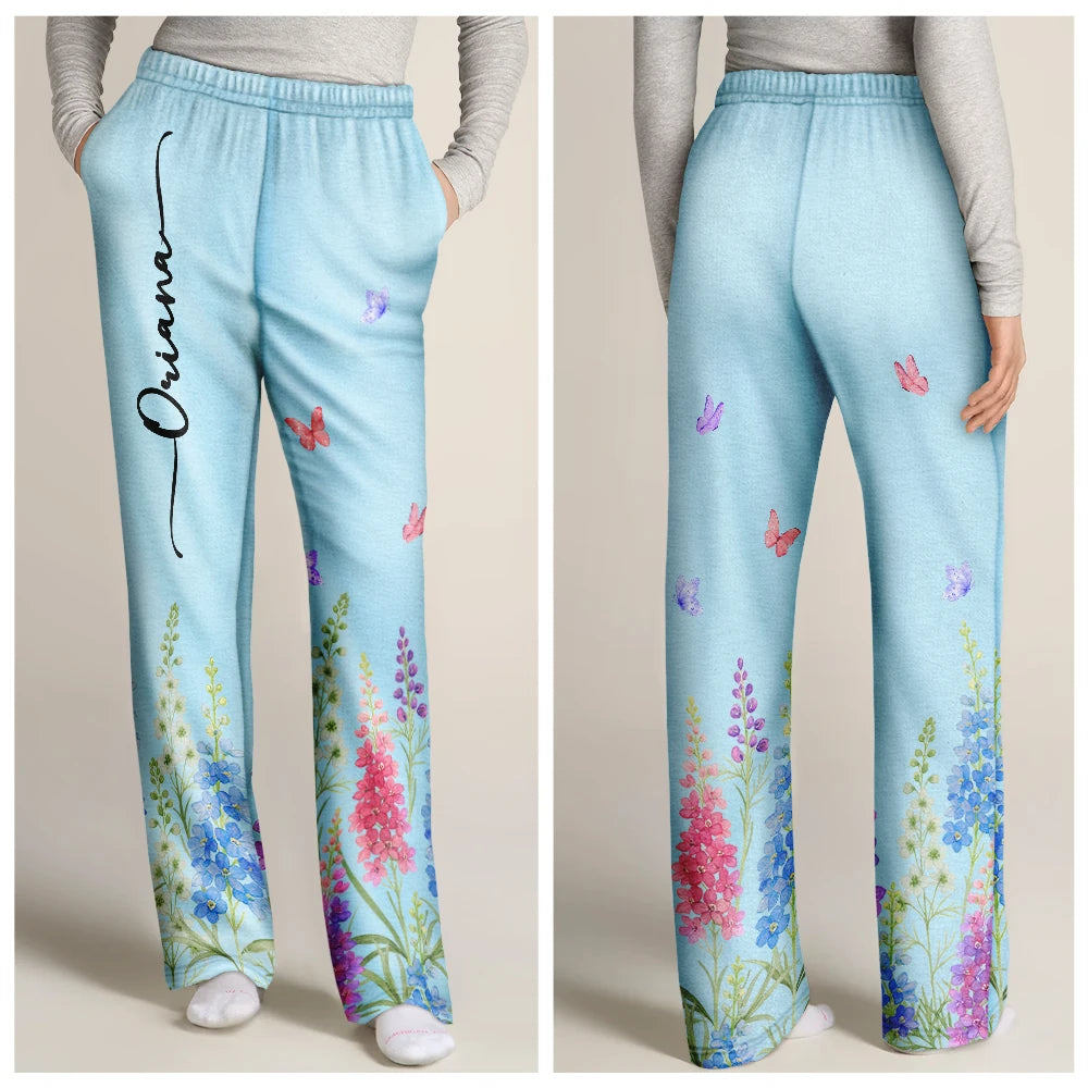 Gift For Yourself,Gift For Women,Icon,Happy - Birth Month Flower Name Gift For Mom Daughter Besties - Personalized Pajama Pants