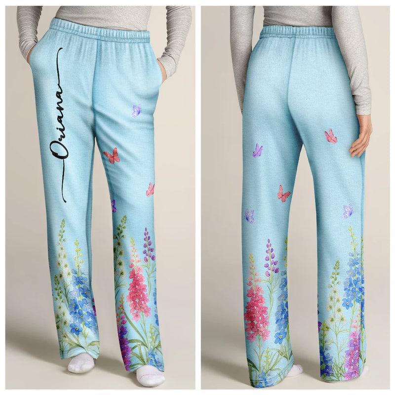 Gift For Yourself,Gift For Women,Icon,Happy - Birth Month Flower Name Gift For Mom Daughter Besties - Personalized Pajama Pants