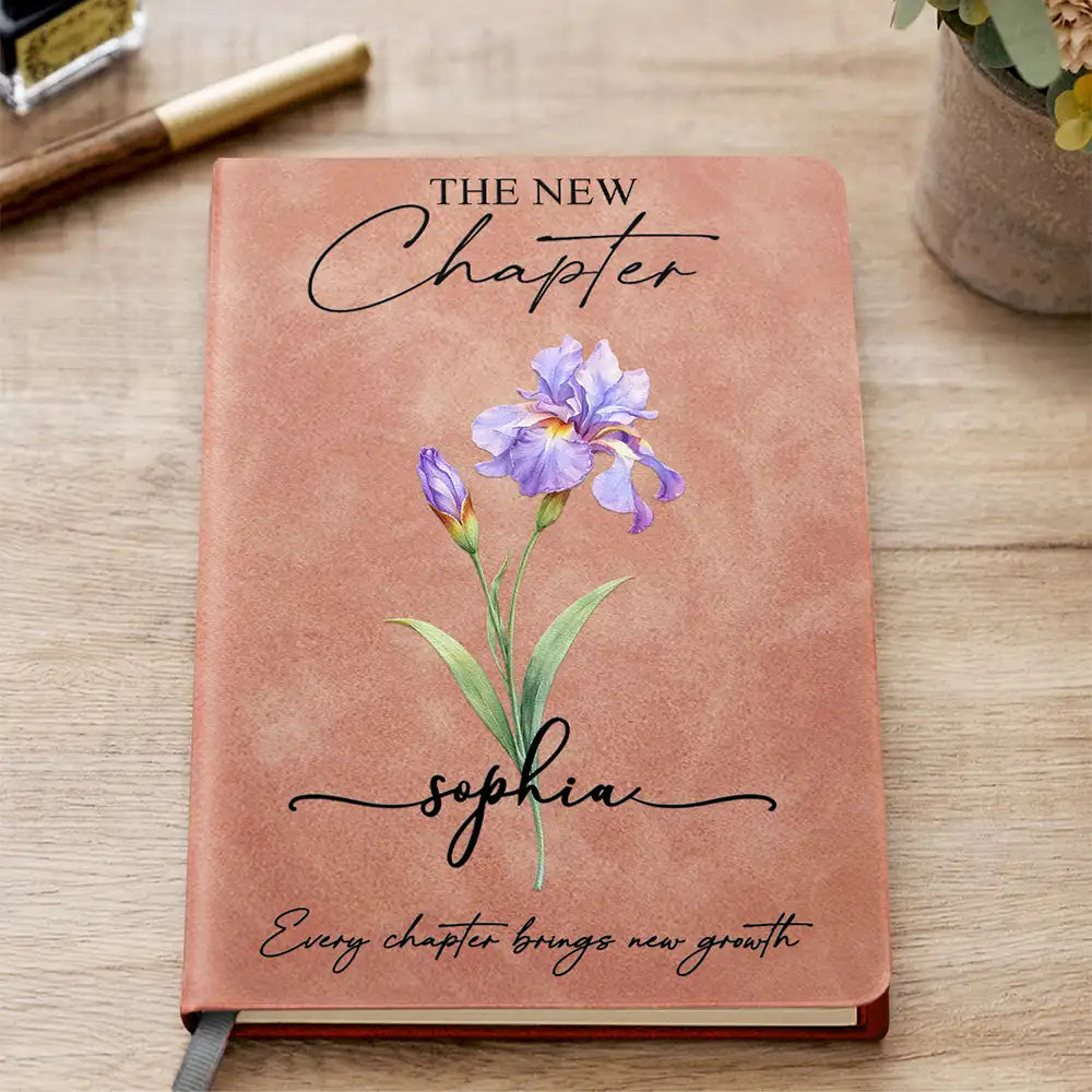 Birth Month Flower The New Chapter - Personalized Leather Journal