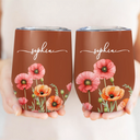 Birth Month Flower Watercolor Blooming In Love - Personalized Wine Tumbler