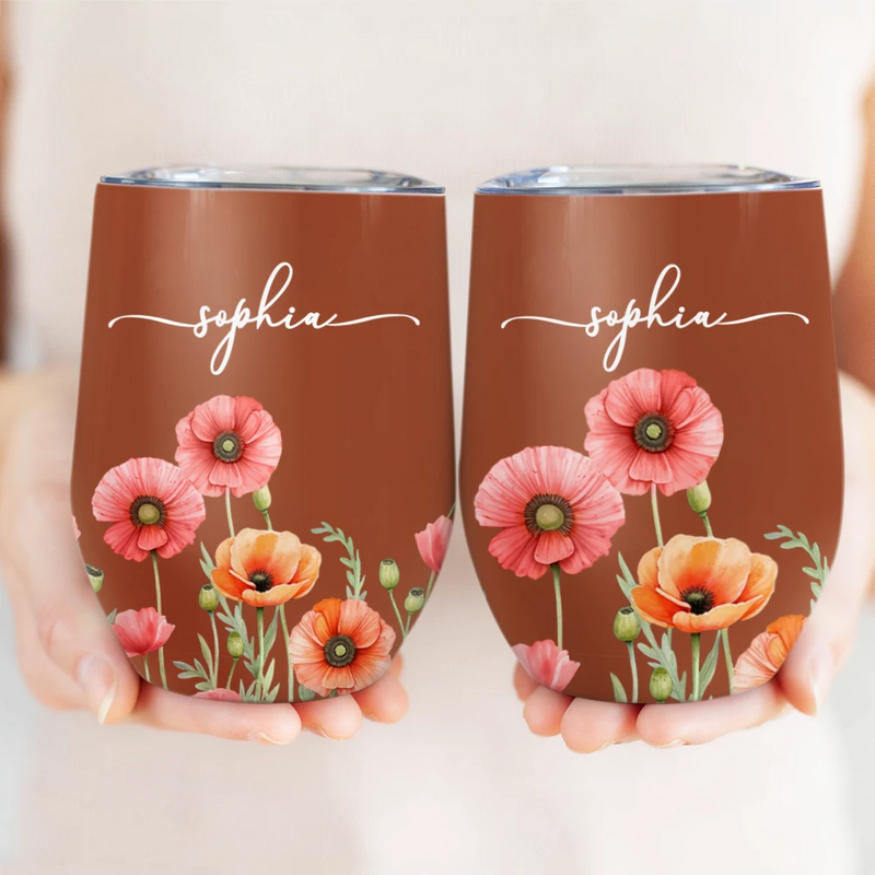 Birth Month Flower Watercolor Blooming In Love - Personalized Wine Tumbler