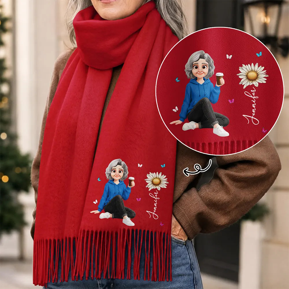 Birthday Gift For Mom Grandma - Personalized Birth Month Flower Tassel Scarf