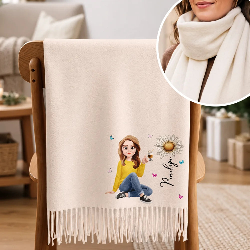 Christmas,Gift For Women,Gift For Yourself,Gifts For Her,Happy,Vector - Birthday Gift For Mom Grandma - Personalized Birth Month Flower Tassel Scarf