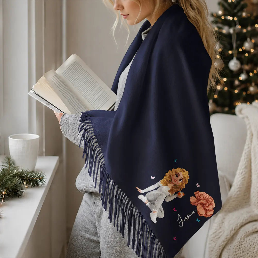 Christmas,Gift For Women,Gift For Yourself,Gifts For Her,Happy,Vector - Birthday Gift For Mom Grandma - Personalized Birth Month Flower Tassel Scarf