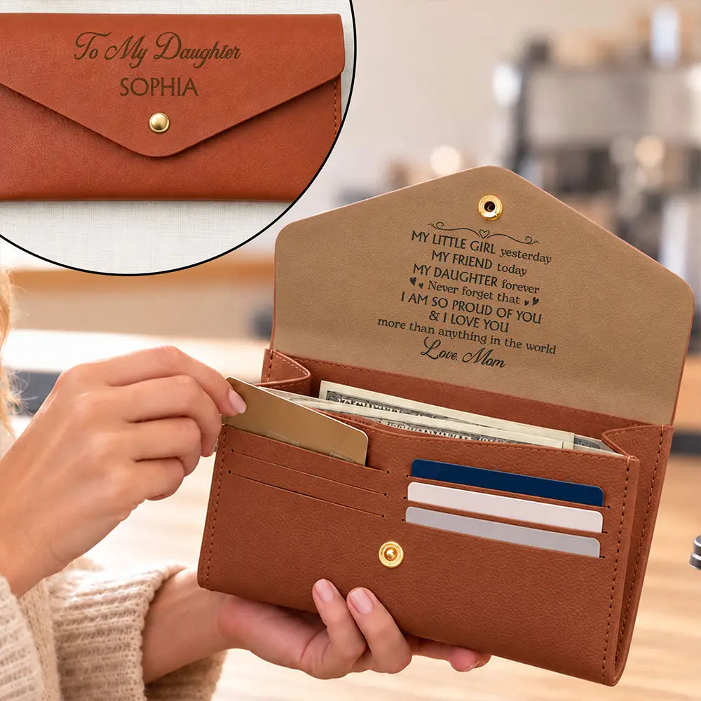 Custom Text,Gift For Children,Gift For Daughter,Gifts For Her,Sentimental,Top Market- Birthday Gifts For Daughter, Granddaughter - Personalized Name I Am So Proud Of You Leather Envelope Wallet